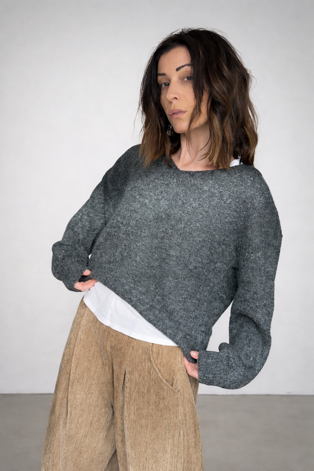 Pull oversize gris chiné ADAM